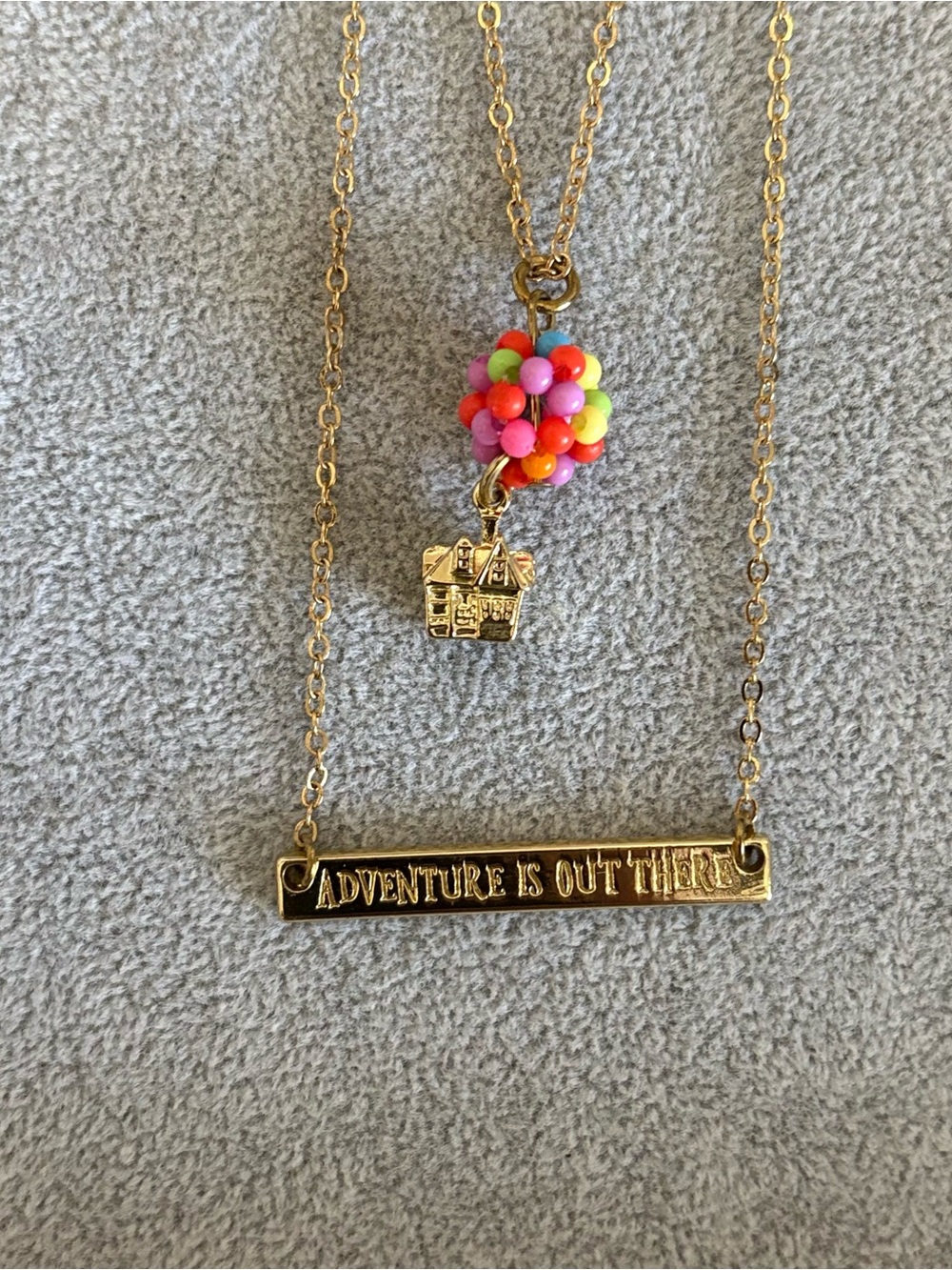 Disney Pixar Up 
Adventure Is Out There' Bar Necklace w/ Colorful Balloon Charm